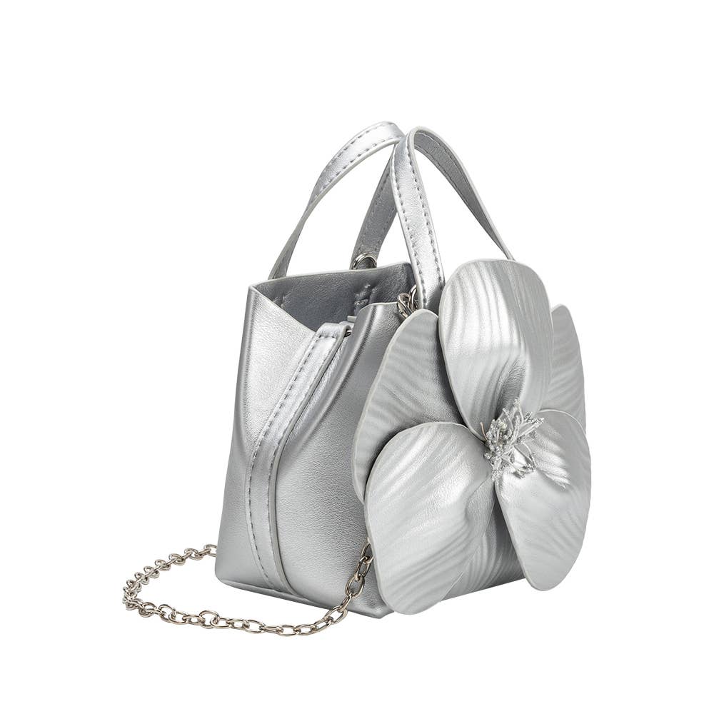 Monroe Silver Flower Vegan Leather Top Handle Bag