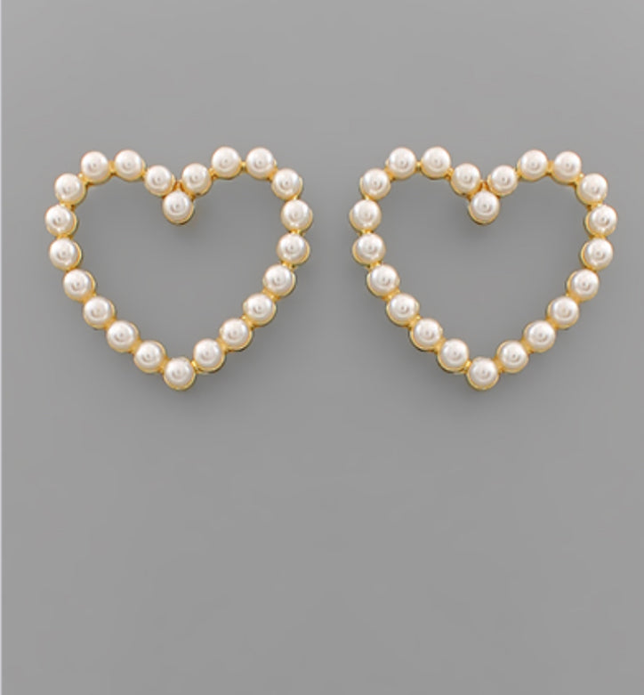 Pearl Heart Stud Earrings