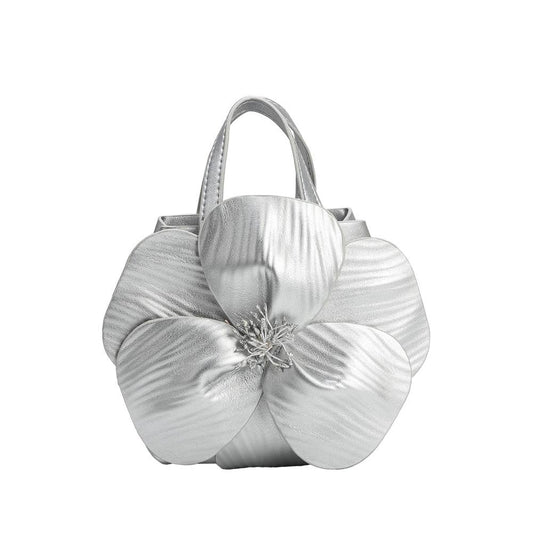 Monroe Silver Flower Vegan Leather Top Handle Bag