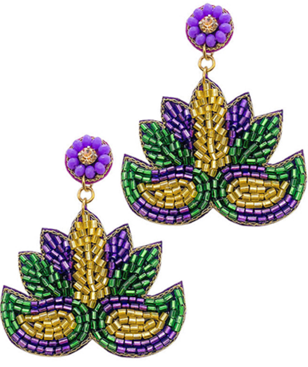 Beaded Mardi Gras Mask Earrings