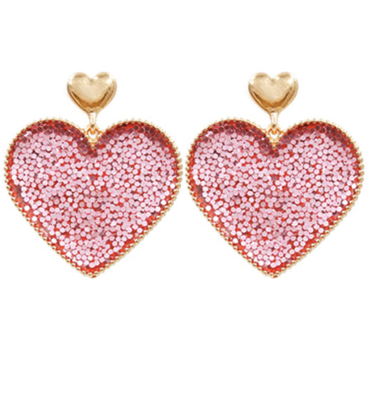 Glitter Heart Dangle Earrings