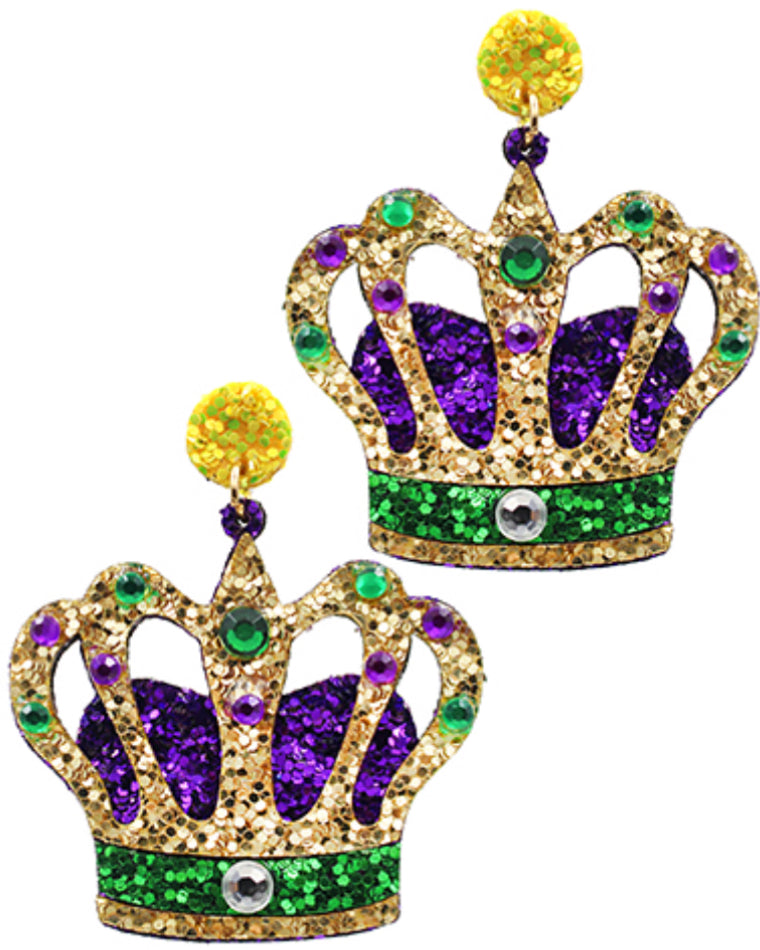 Mardi Gras Glitter Crown Earrings