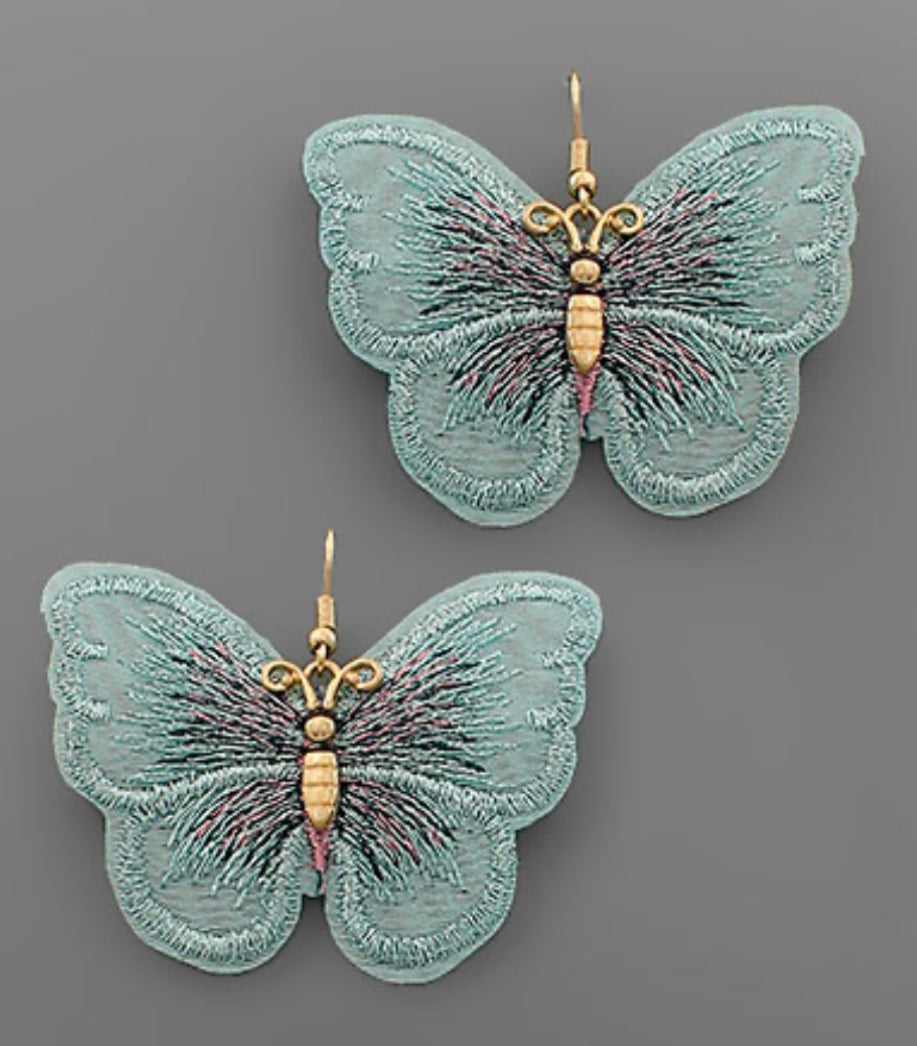 Embroidered Mesh Butterfly Earrings