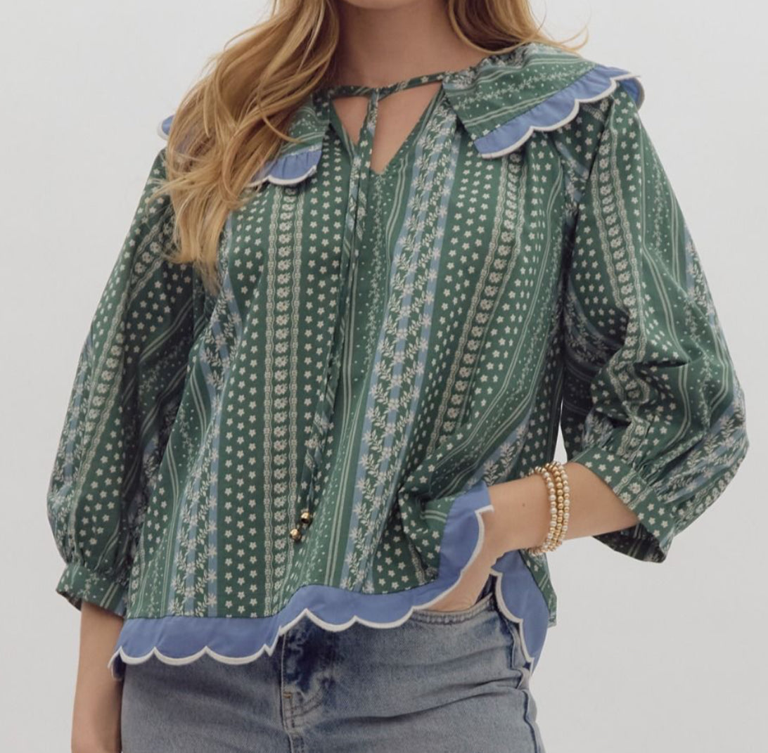 Printed Scalloped Top