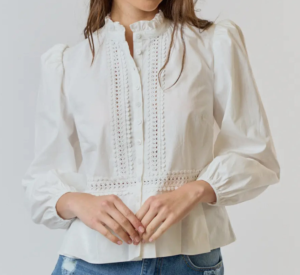 Ruffle Neck Button Down Blouse