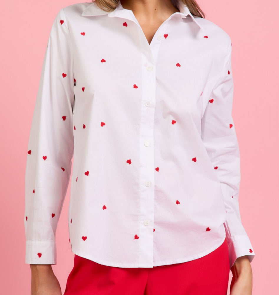 Poplin Embroidered Heart Button Down