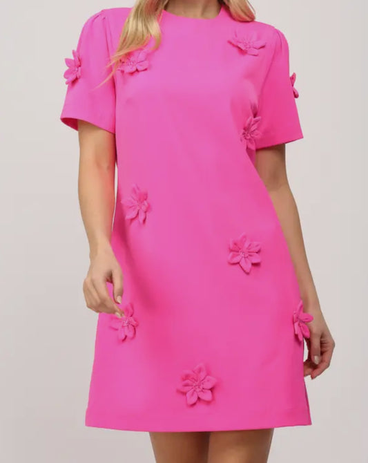 3D Floral Corsage Detail Shift Dress