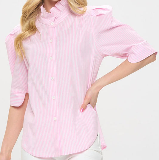 Pink Pinstripe ruffle Top