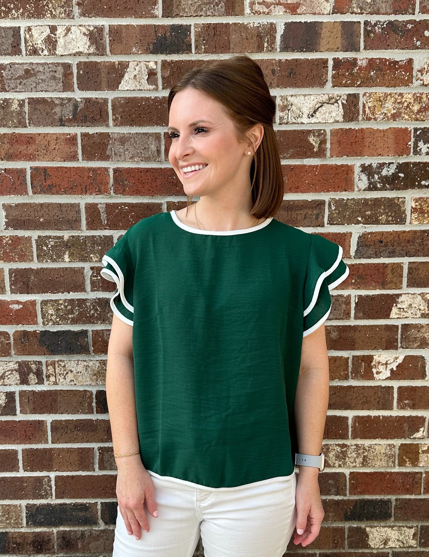 Forest Green Ruffle Top