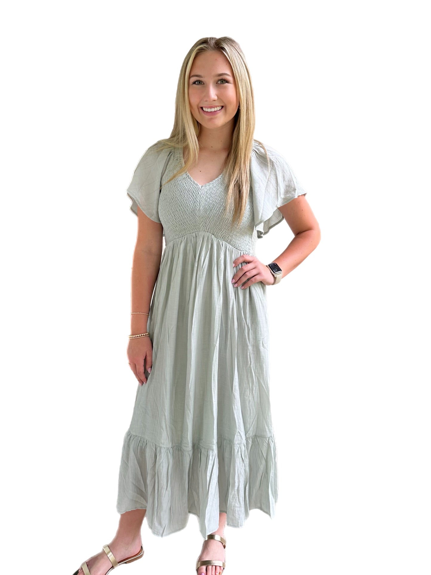 V-neck Smocked Maxi Dress