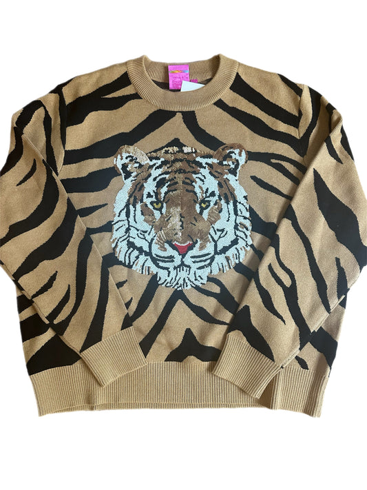 Queen of Sparkles Tiger Print Tiger Head Sweater