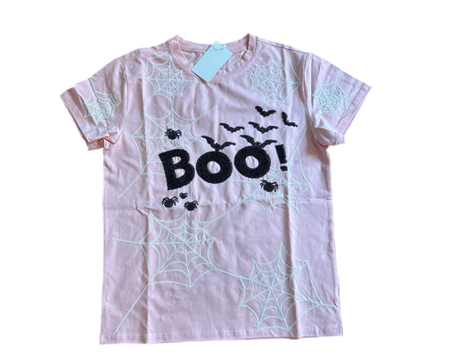 Pink Sparkle Boo Spider Web Tee