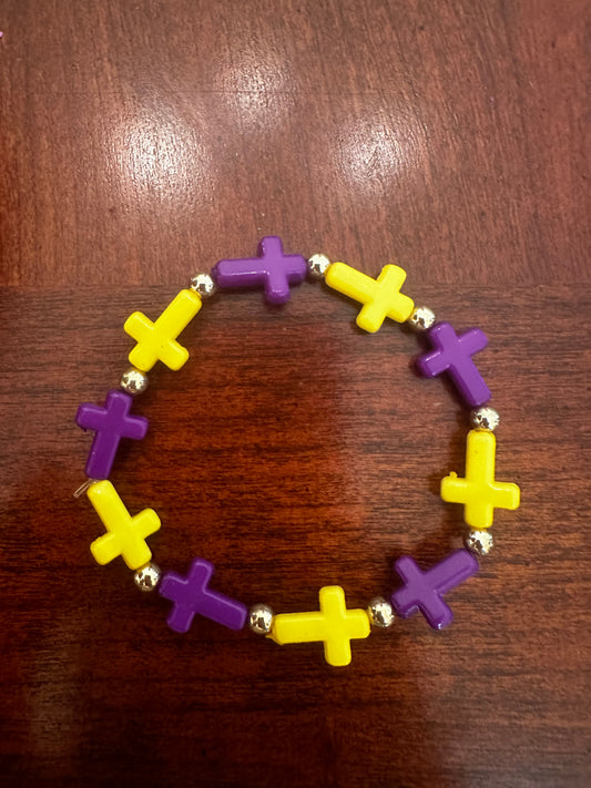 Purple & Gold Cross Bracelet