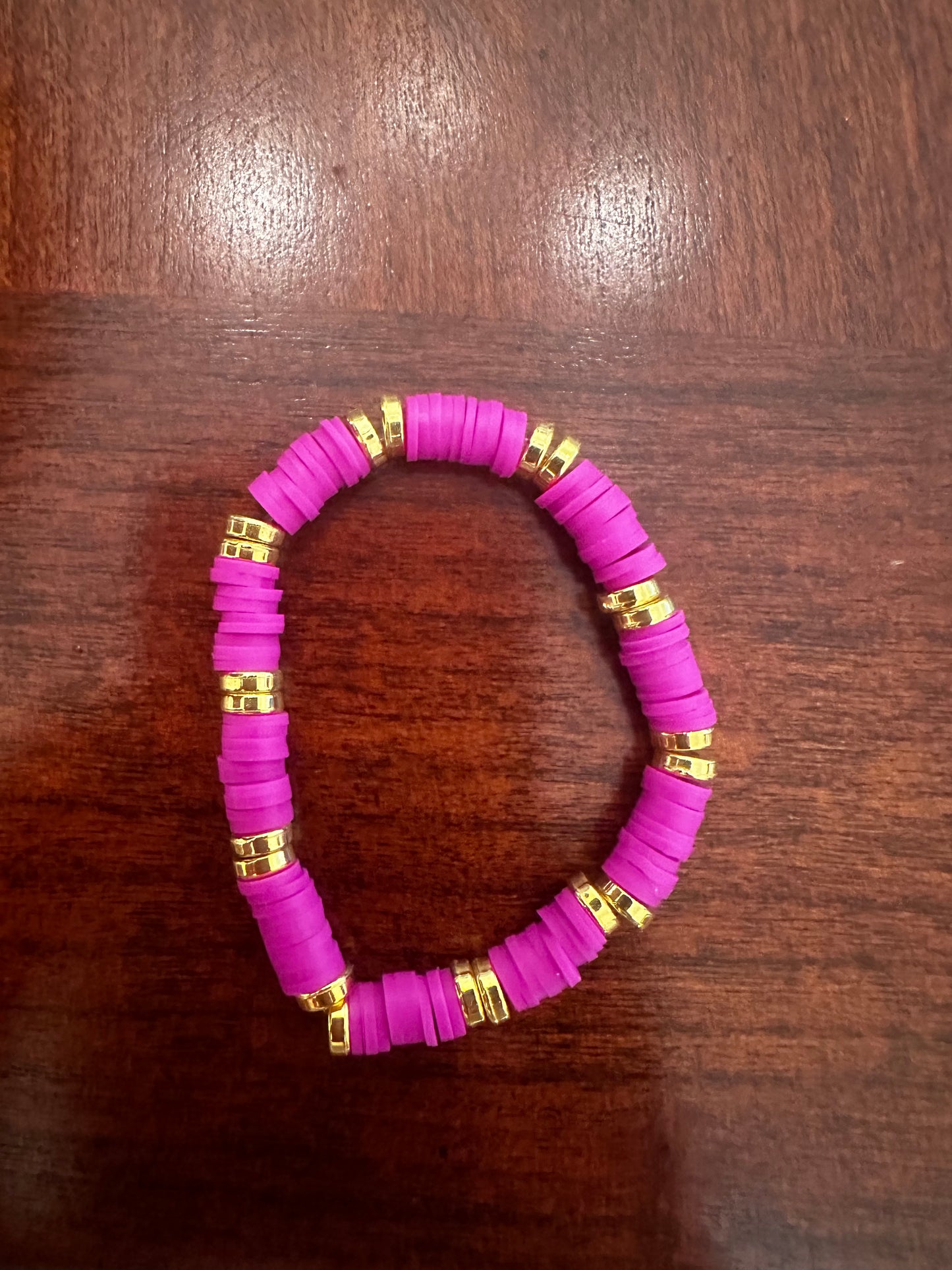 Hot Pink and Gold Disc Bracelet