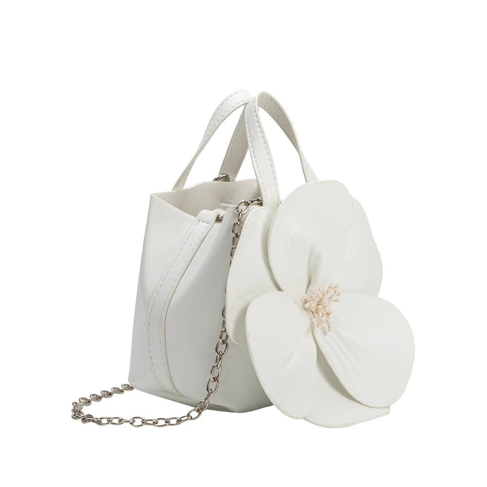 Monroe Ivory Flower Vegan Leather Top Handle Bag